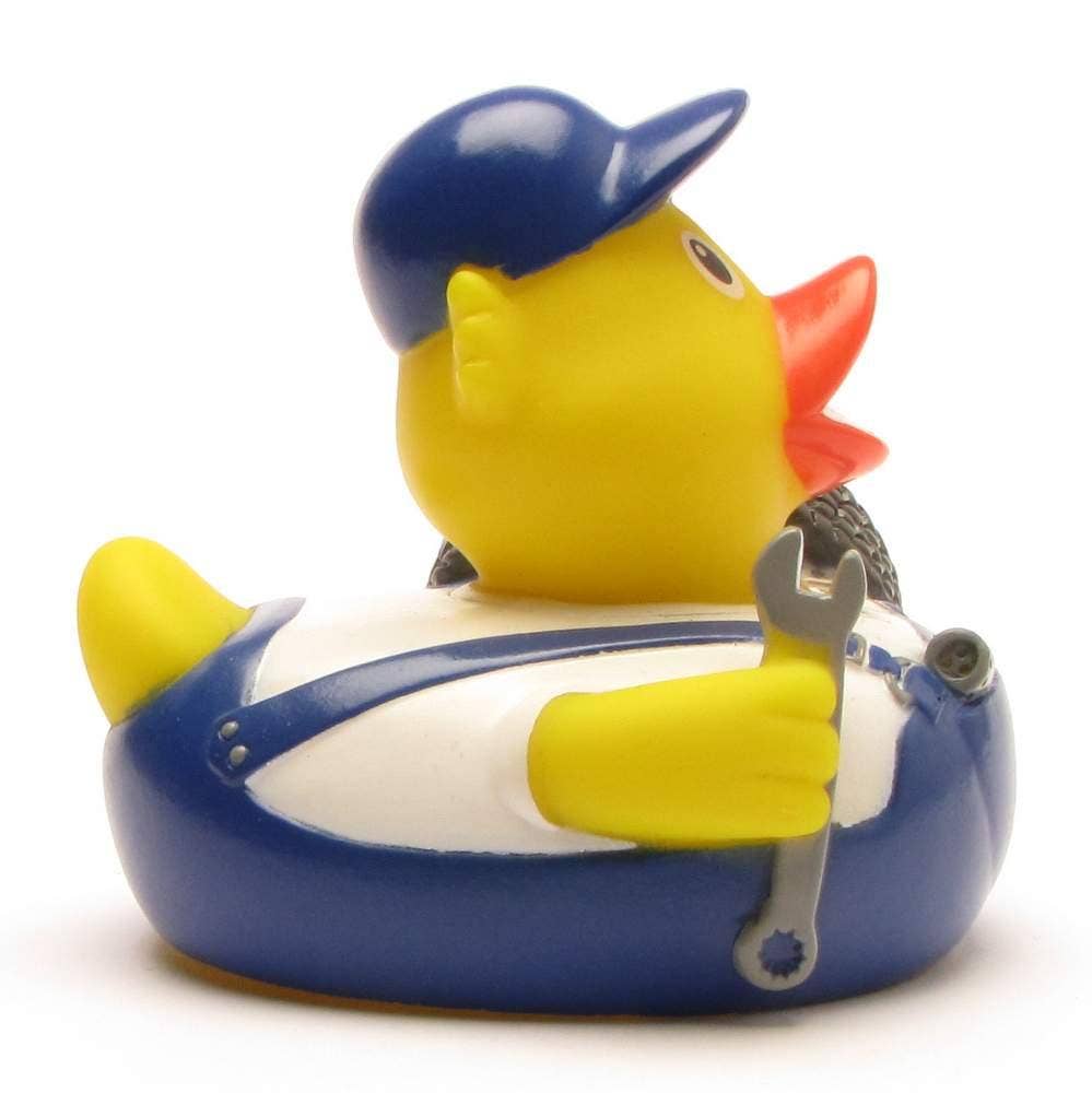 Patito de goma mecánico de autos vista lateral derecha