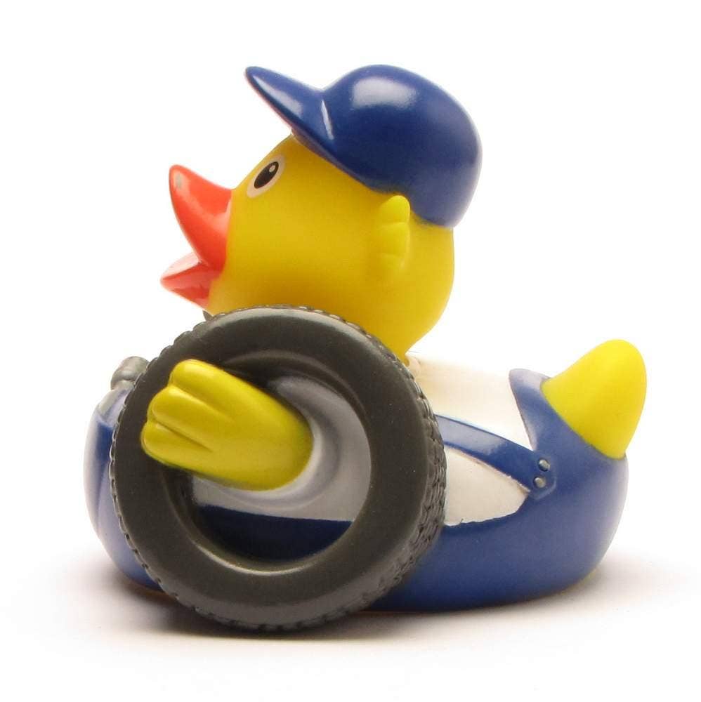 Patito de goma mecánico de autos vista lateral izquierda