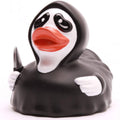 Patito de goma Scream con capucha negra y cuchillo vista frontal