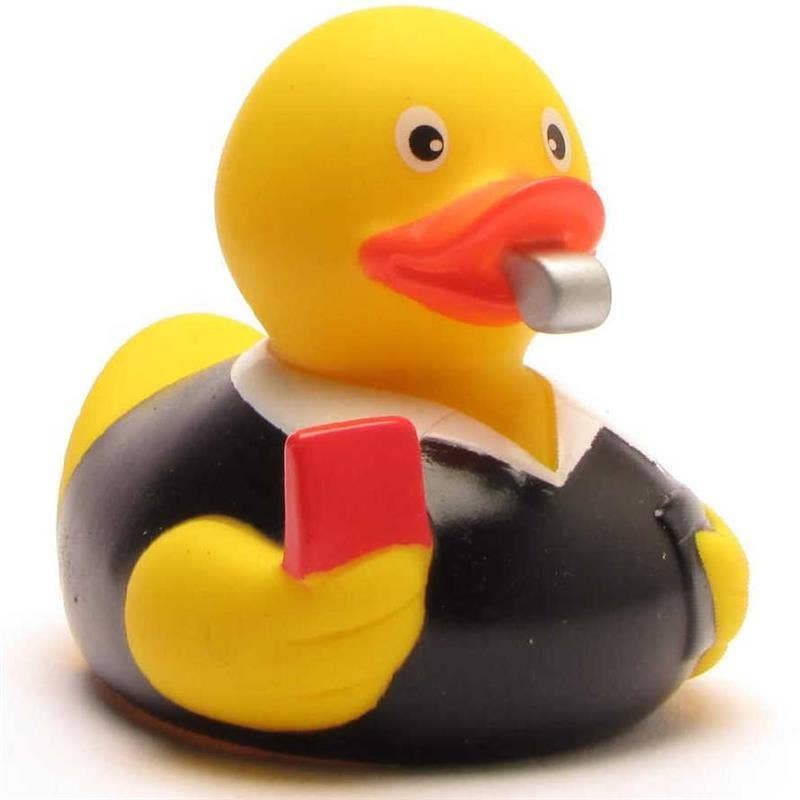 Patito de goma árbitro de fútbol vista frontal