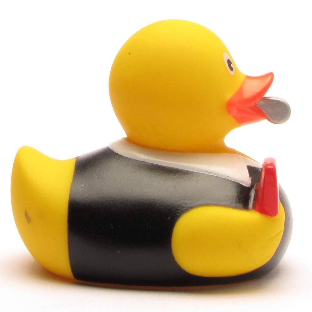 Patito de goma árbitro de fútbol vista lateral derecha