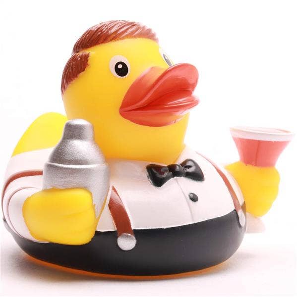 Patito de goma camarero de cócteles en perspectiva