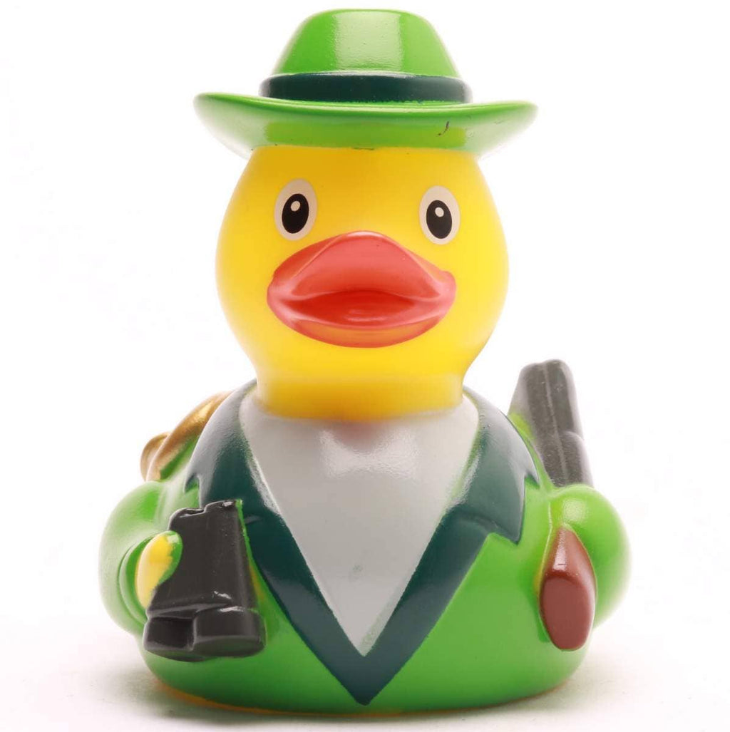 Pato de goma cazador con sombrero verde