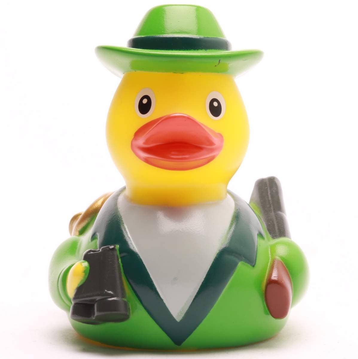 Pato de goma cazador con sombrero verde