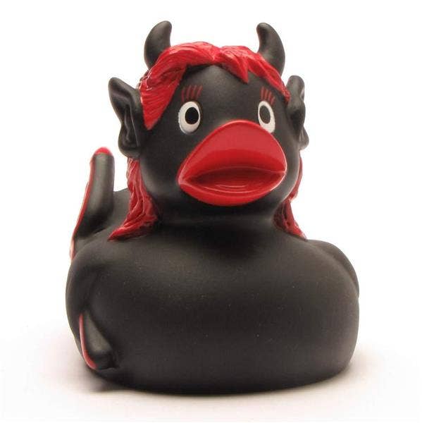 Patito de goma diablesa con cuernos y alas
