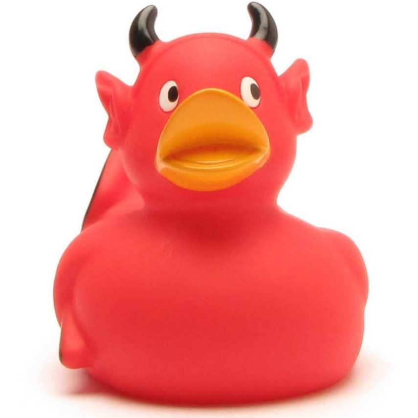 Patito de goma diablillo con tridente vista frontal