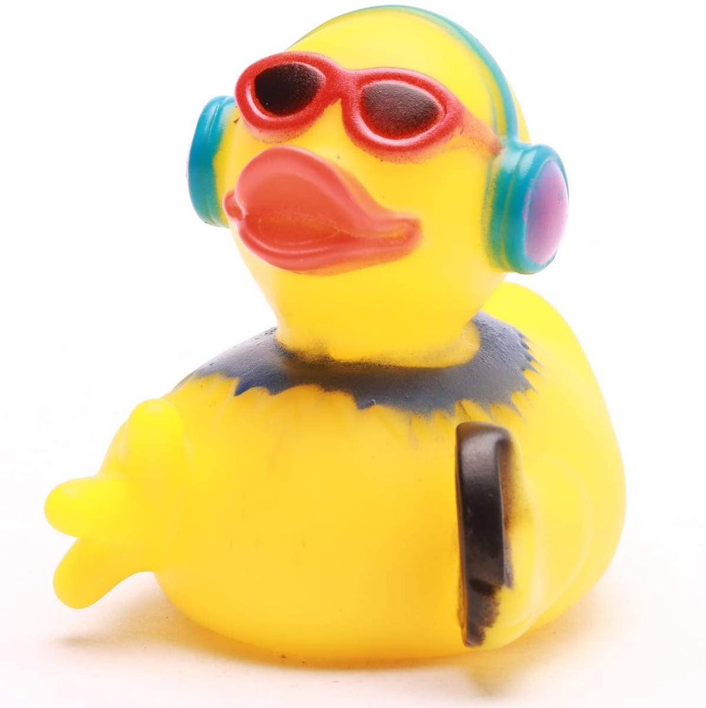 Patito de goma DJ con auriculares y gafas de sol
