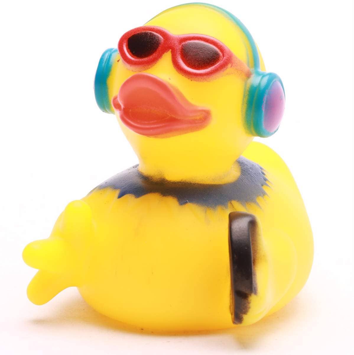 Patito de goma DJ con auriculares y gafas de sol