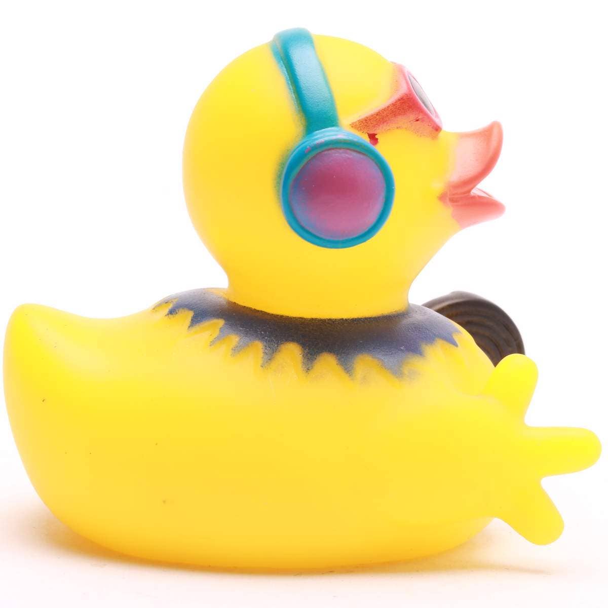 Patito de goma discjockey vista lateral derecha