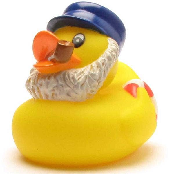 Patito de goma marinero con barba vista frontal