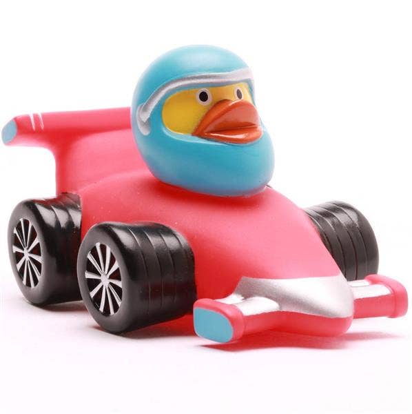 Patito de goma piloto de Fórmula 1 rojo vista frontal derecha