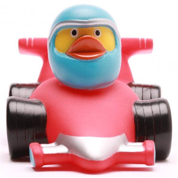 Patito de goma piloto de Fórmula 1 rojo vista frontal