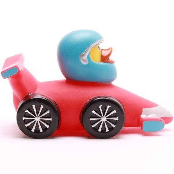 Patito de goma piloto de Fórmula 1 rojo vista lateral derecha