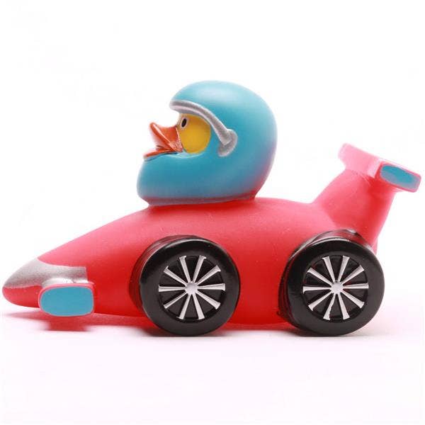 Patito de goma piloto de Fórmula 1 rojo vista lateral izquierda
