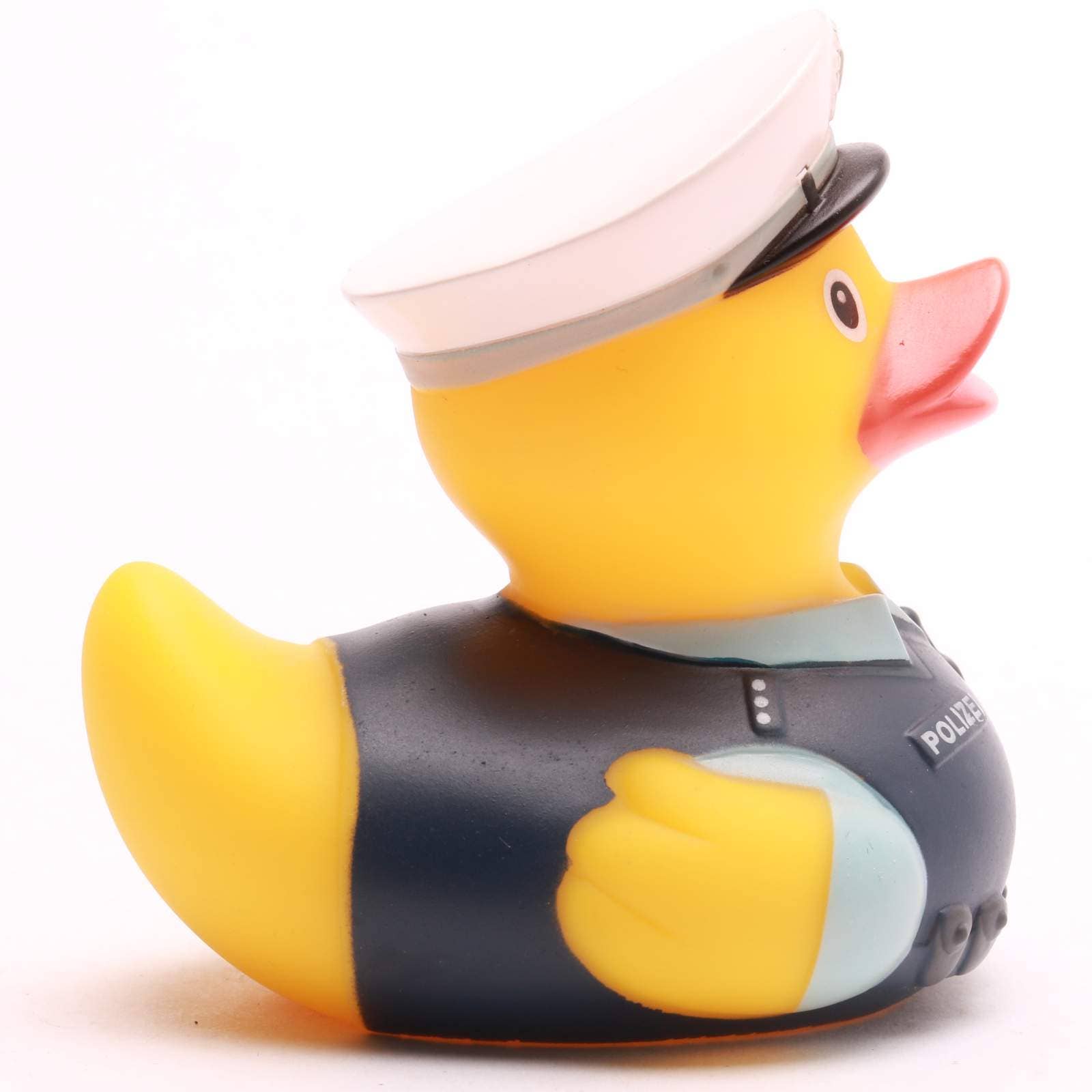 Patito de goma policía vista lateral derecha