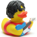 Patito de goma rockero con guitarra vista frontal