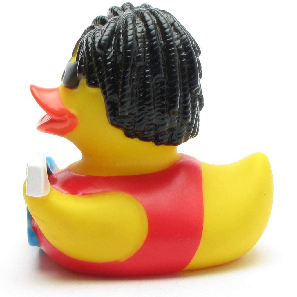 Patito de goma rockero vista lateral izquierda