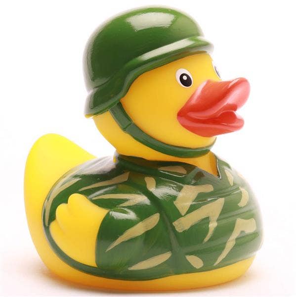 Patito de goma soldado militar con uniforme camuflado