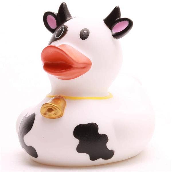 Perfil de patito de goma vaca con manchas de granja