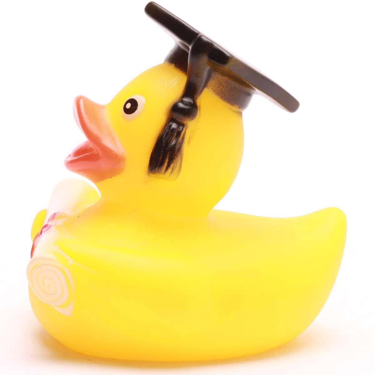 Pato de goma académico con diploma