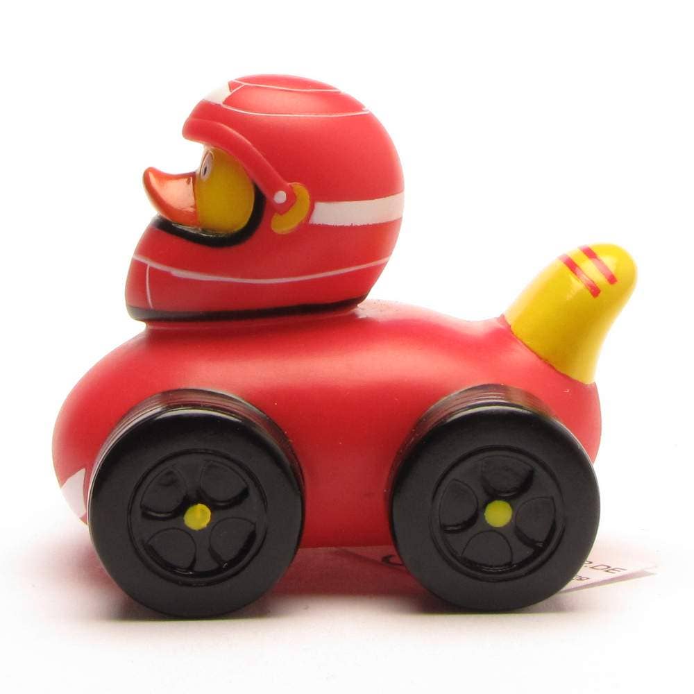 Pato de goma decorativo coche carreras