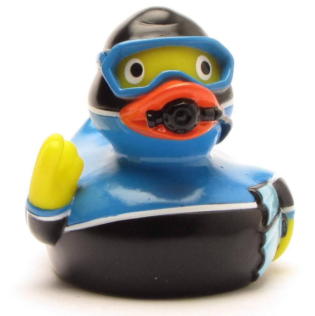 Pato de goma buzo visto de frente