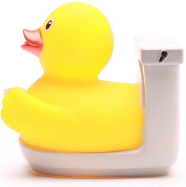 Patito de goma con WC visto de perfil