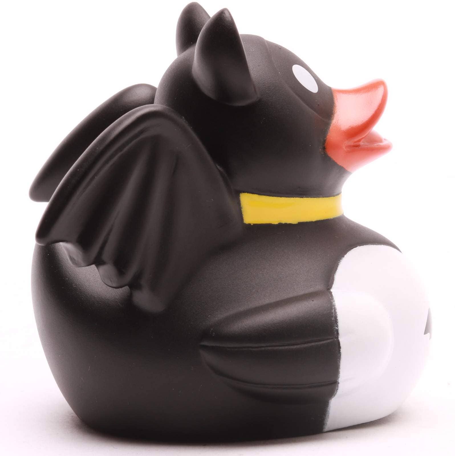 Pato de goma Dark Hero visto de perfil derecho