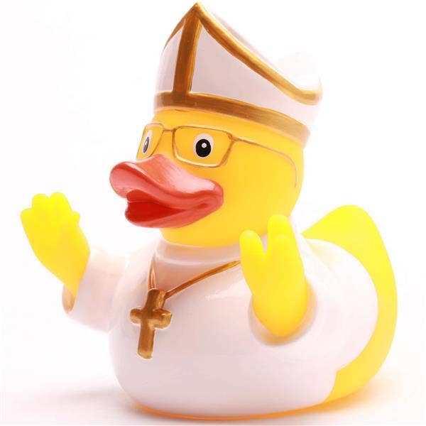 Pato de goma del Papa vista frontal