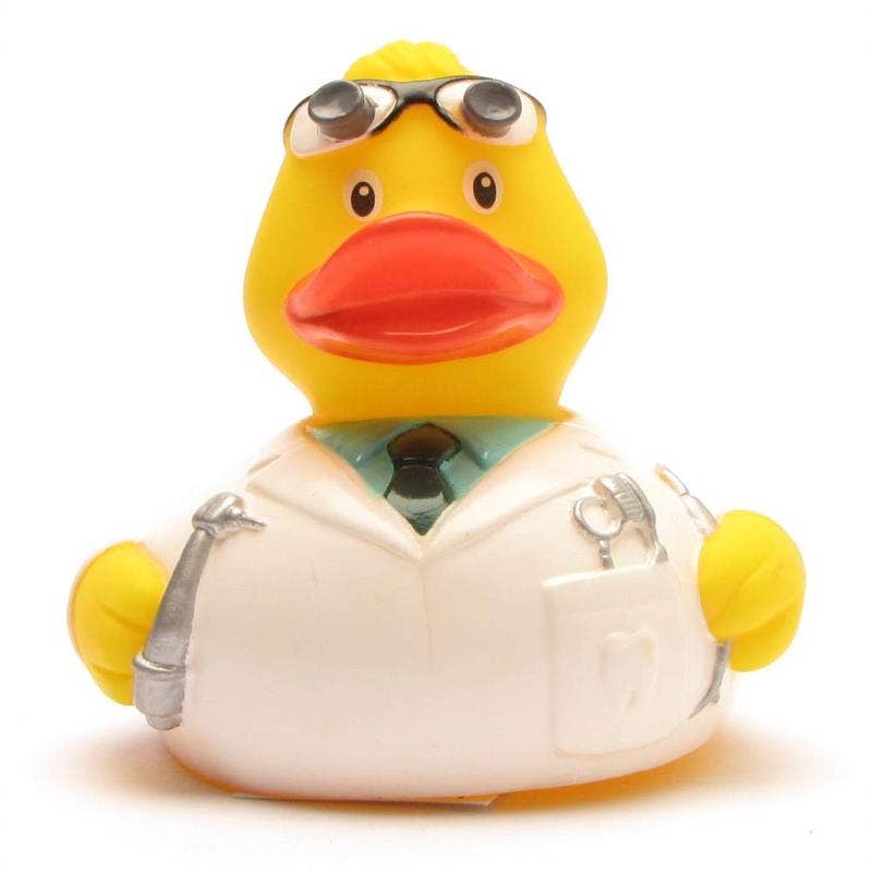 Pato de goma dentista visto de frente