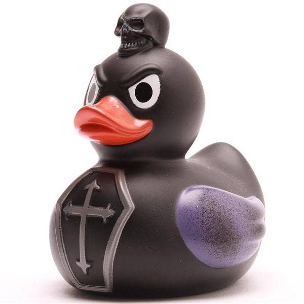 Pato de goma gótico Grufti con calavera y ataúd