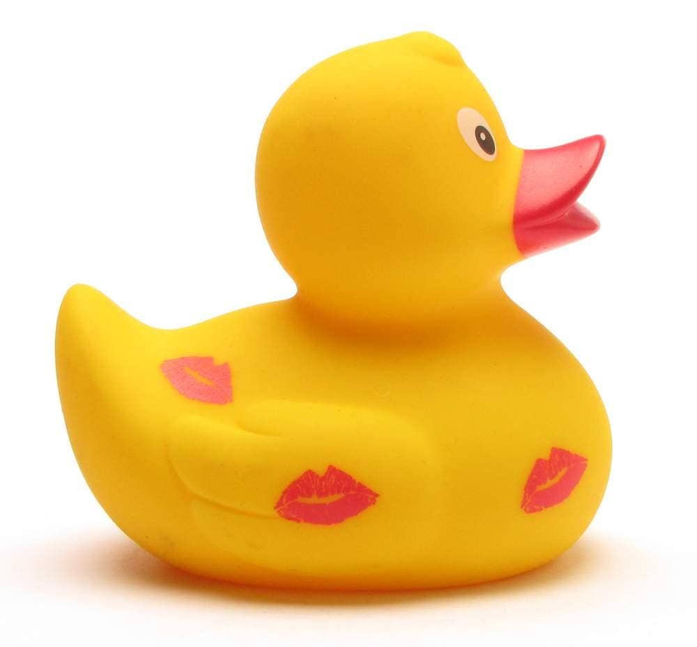 Pato de goma Kissmund con estampado de besos vista lateral
