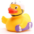 Pato de goma patinador con casco y patineta