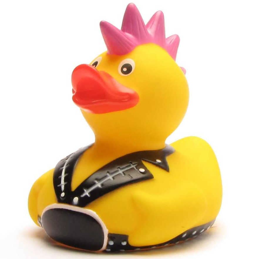 Patito de goma punk con cresta rosa