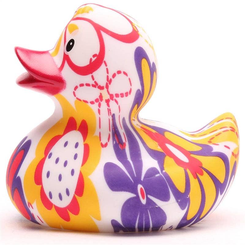 Detalle pato de goma Forget Me Not estampado floral