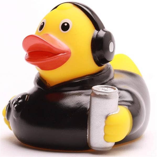 Detalle pato de goma gamer con mando