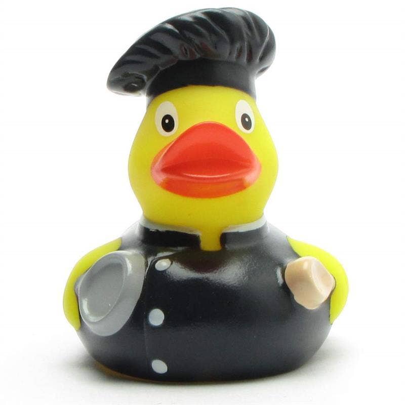 Pato de goma cocinero negro frontal