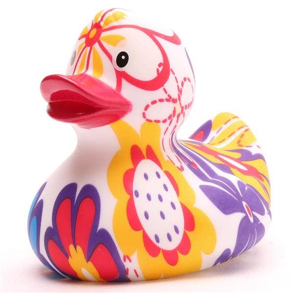 Pato de goma floral Forget Me Not diseño colorido con flores