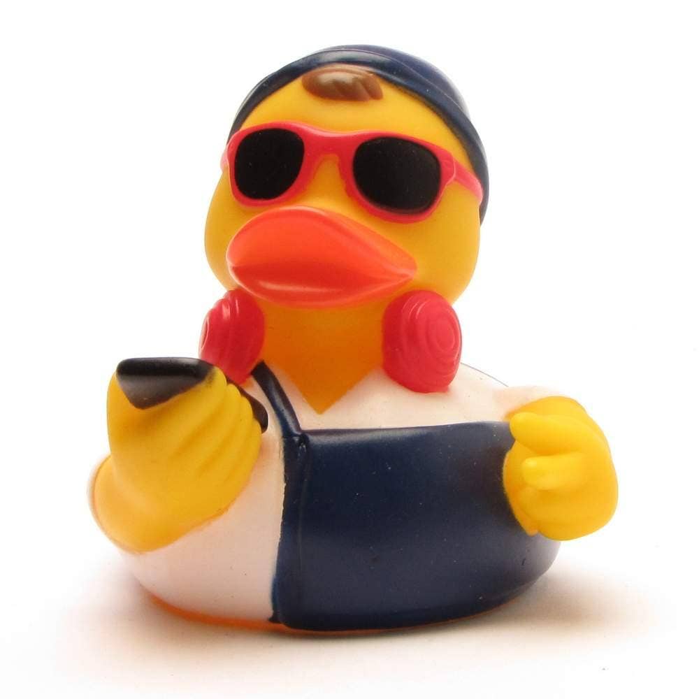 Pato de goma hipster frontal con smartphone