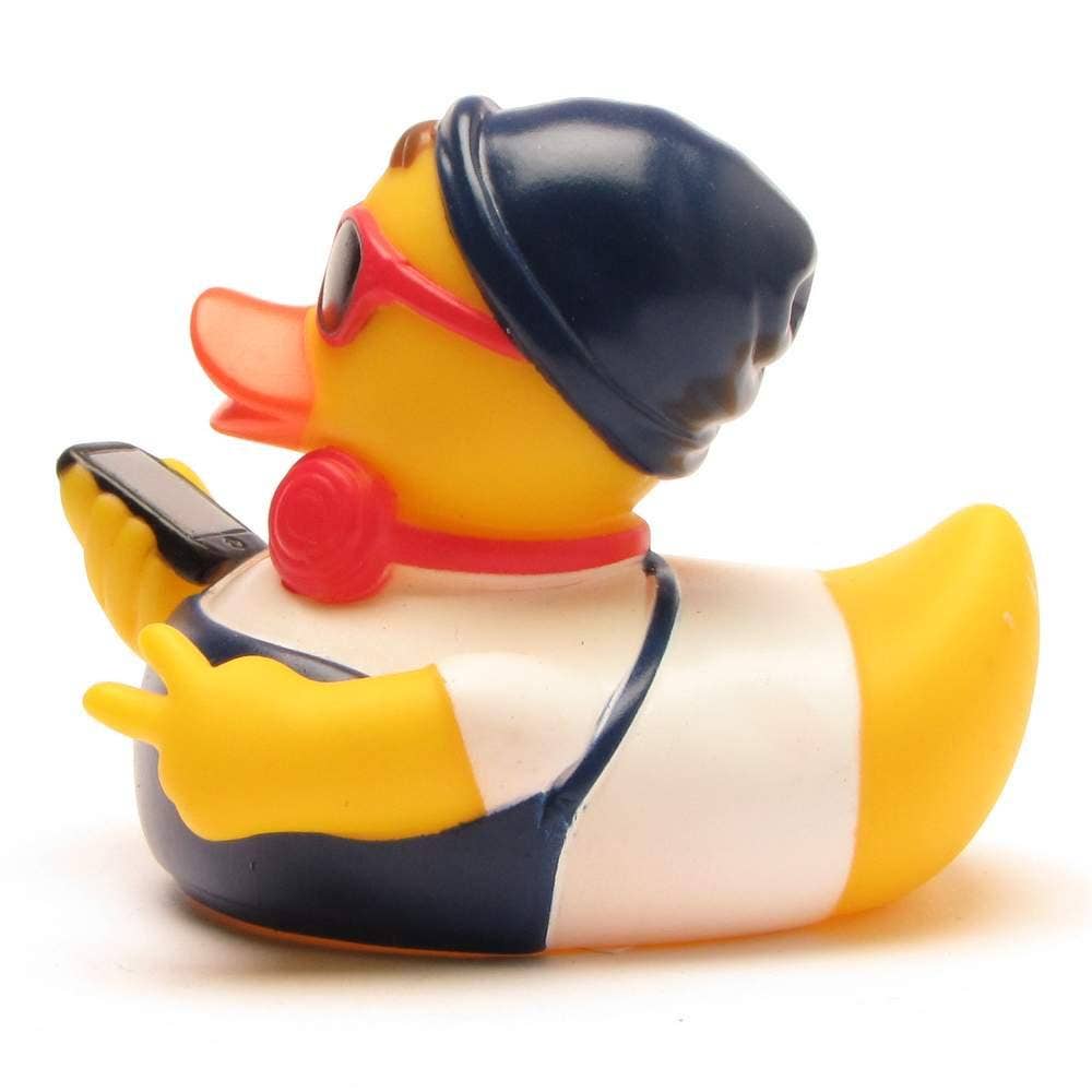 Pato hipster con auriculares vista lateral