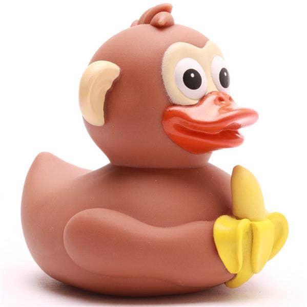 Patito de baño mono con grandes ojos y plátano