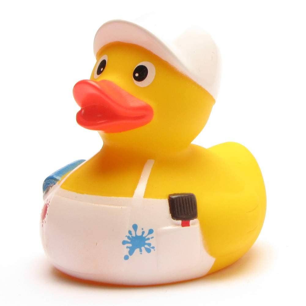 Pato de baño pintor con accesorios de trabajo