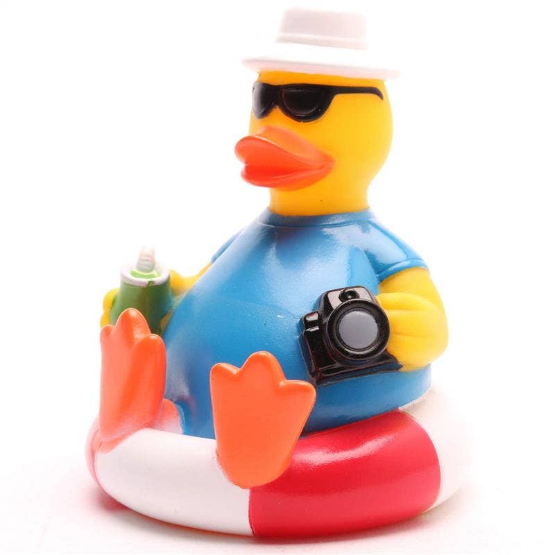pato-turista-frontal
Pato de baño turista con gafas y cámara