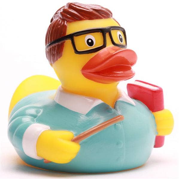 Pato de goma profesor con gafas y libro regalo original maestro