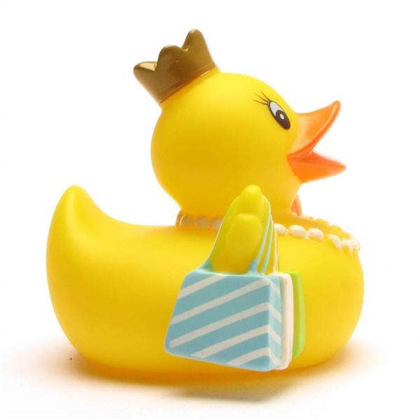 Pato fashion lateral con bolsas de compras